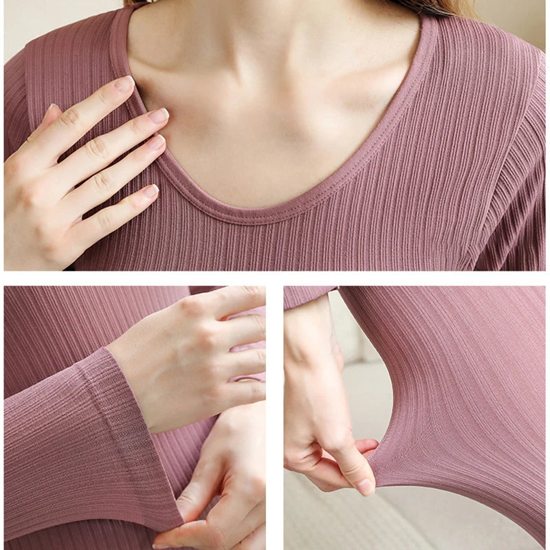 Warm Thermal Underwear Sexy Ladies Intimates Long Johns Women Shaped Sets Female Middle Collar Thermal Shaping Clothes - 3KDyn